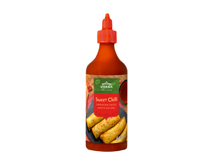 Steklenica sladke čili sriracha omake, popolna za azijske jedi, 440 ml.