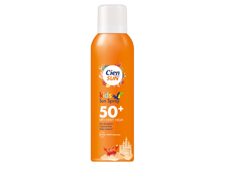 Otroški sprej za sončenje SPF 50+ z UVA + UVB zaščito, vodoodporen.