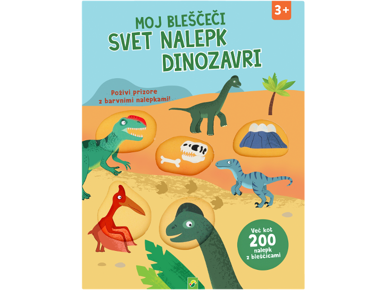 Otroška knjiga z nalepkami dinozavrov, več kot 200 bleščečih nalepk.