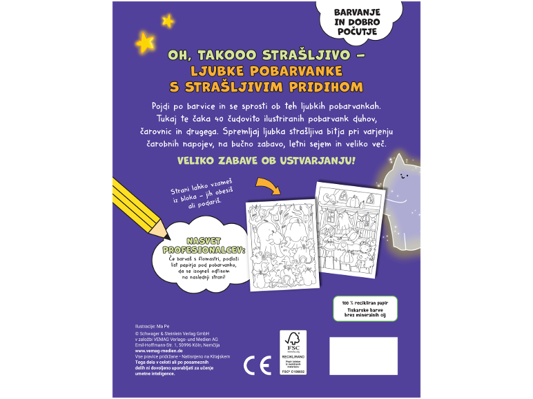 Pobarvanka na temo noči čarovnic, z ilustracijami duhov in čarovnic.