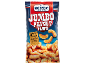Vrečka arašidovih flips z napisom »Jumbo Peanut Flips« in »32% Peanuts«.