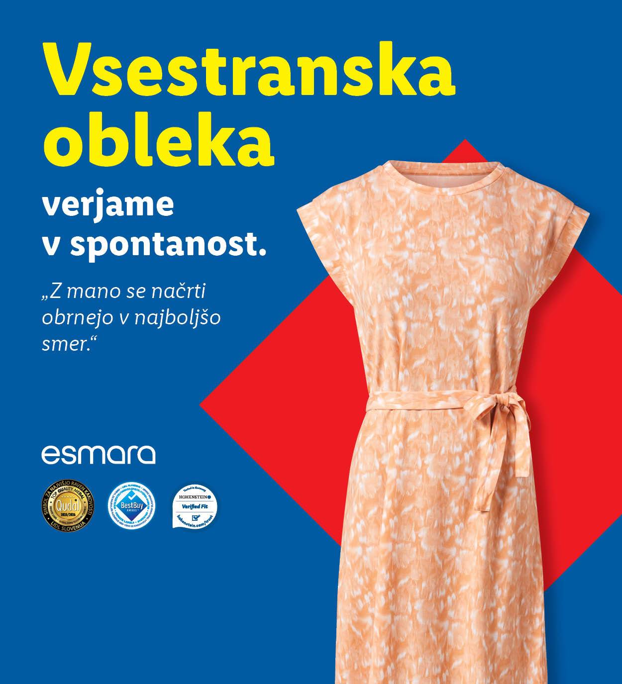 Esmara vsestranska obleka v nežnih odtenkih, ki se prilagaja vsakemu slogu.