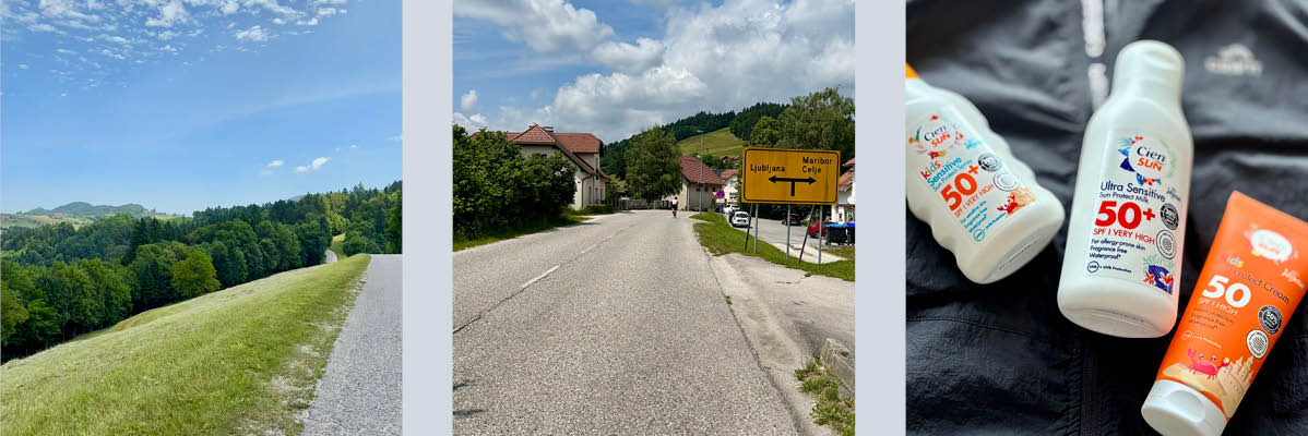 Zelene pokrajine, cesta do Ljubljane in sončna krema Cien SPF 50+.