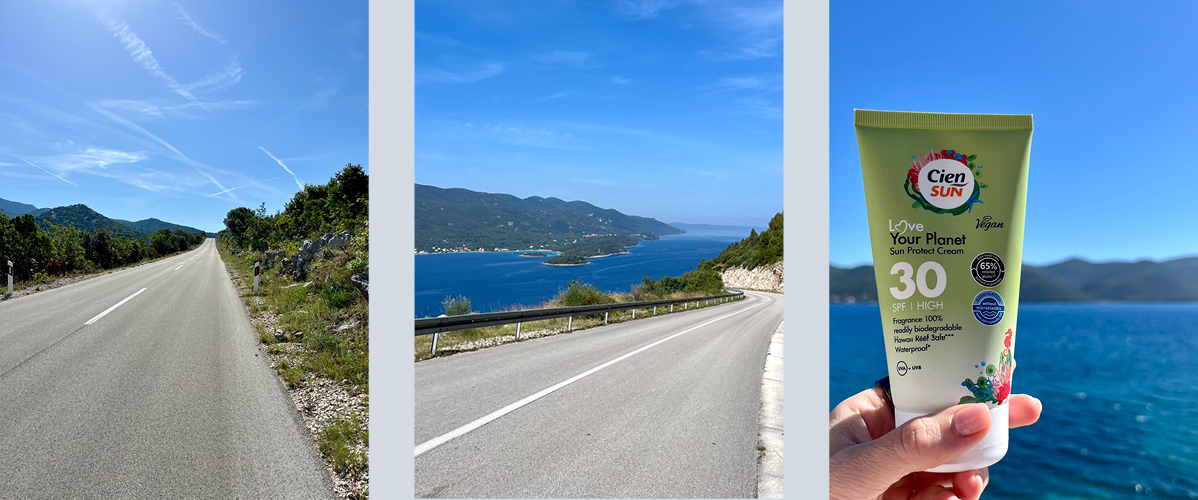 Obalna cesta in Cien Sun sončna krema SPF 30.