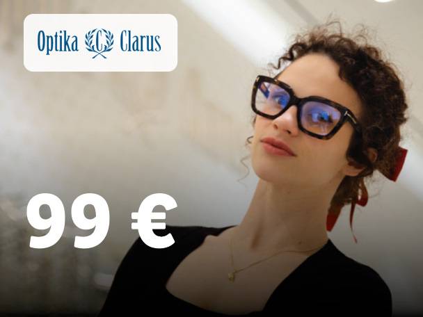 Ženska z očali in rdečim trakom v laseh, cena 99 €.