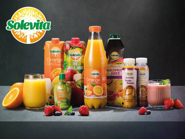 Sokovi Solevita: pomarančni, jabolčni in multisadni sok ter smutiji.