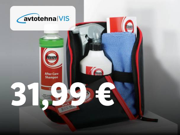 Komplet za nego avtomobila s šamponom, razpršilom in krpo, cena 31,99 €.
