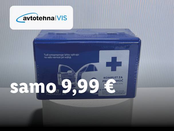 Modri komplet za prvo pomoč za avto, cena samo 9,99 €.