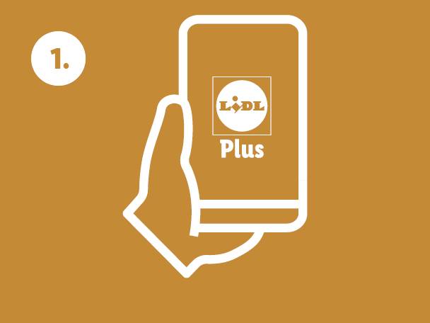 Roka drži pametni telefon z aplikacijo Lidl Plus.
