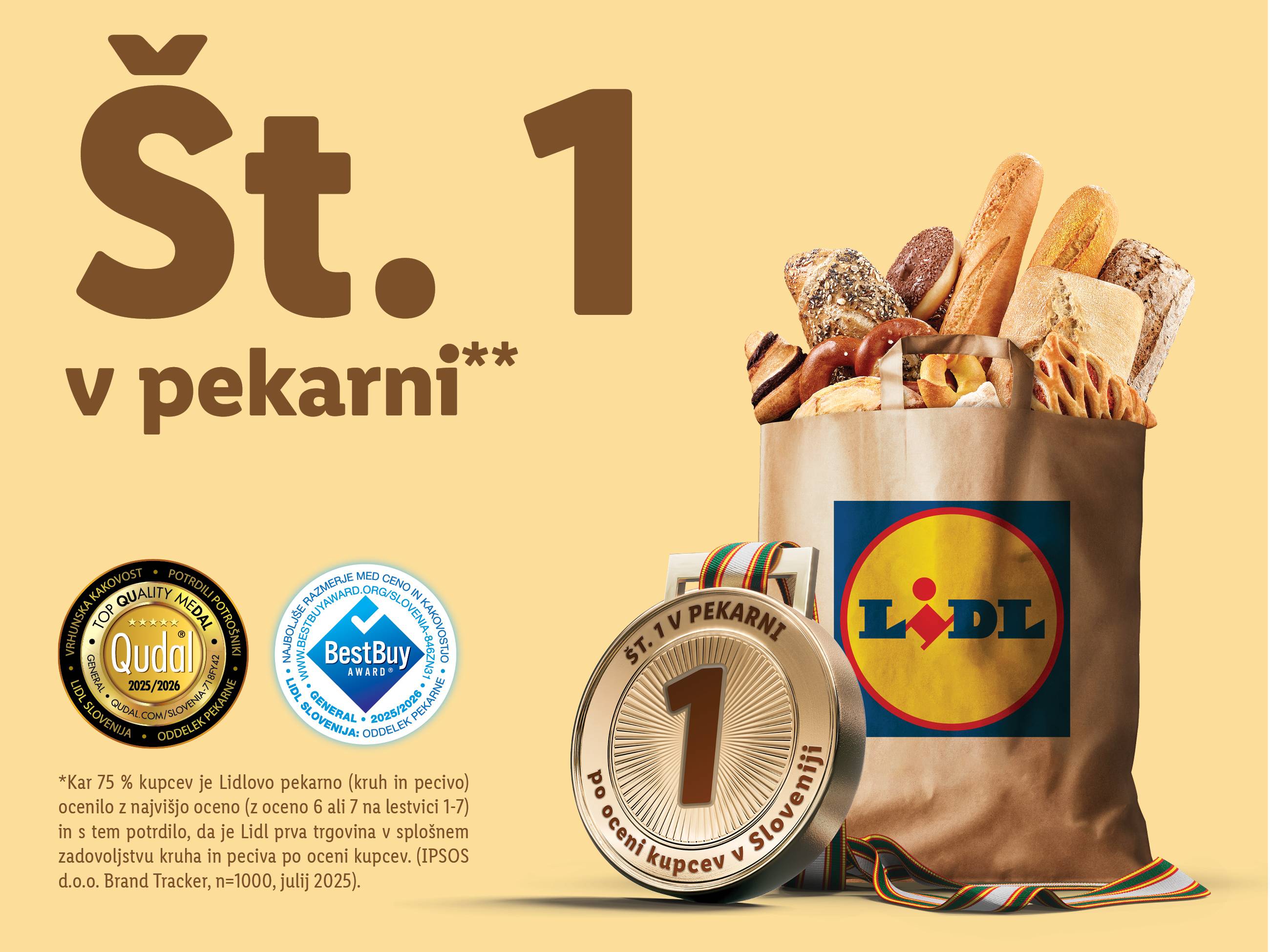 Lidlova pekarna je prejela prvo mesto za kruh in pecivo po oceni kupcev.
