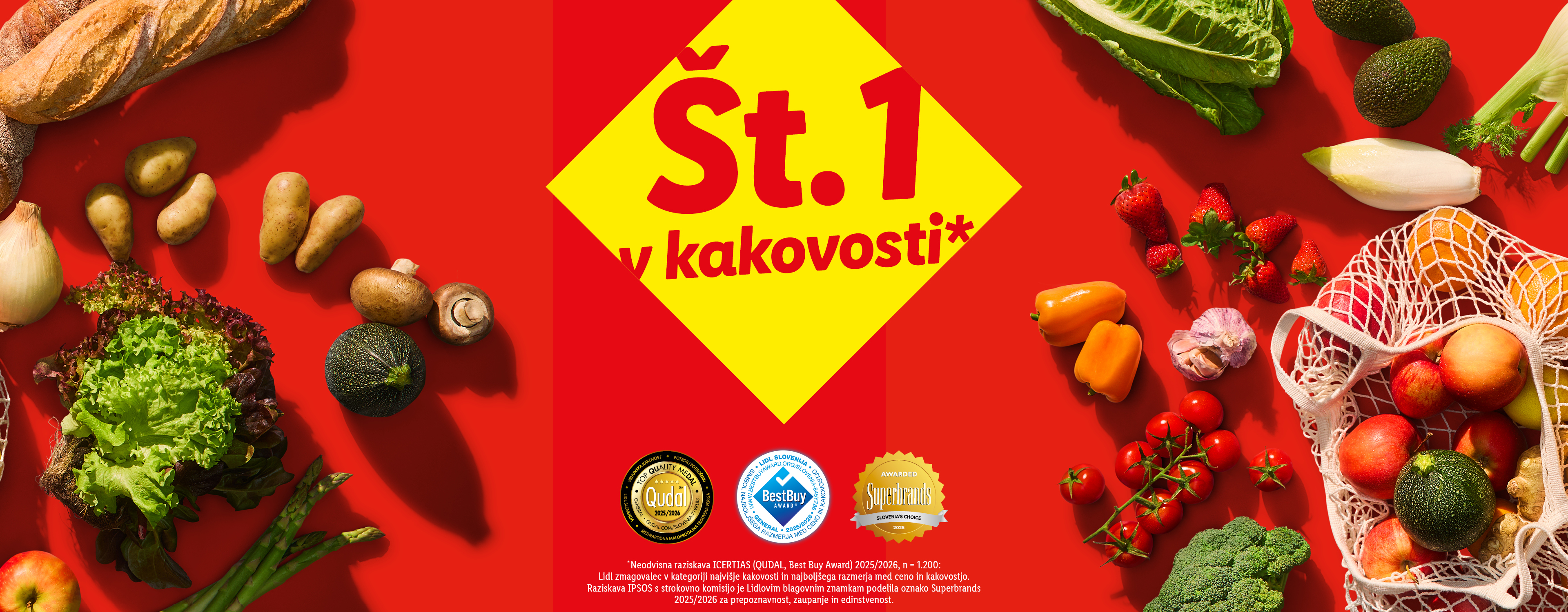 Št. 1 v kakovosti: sveža živila, kruh in priznanja za kakovost.