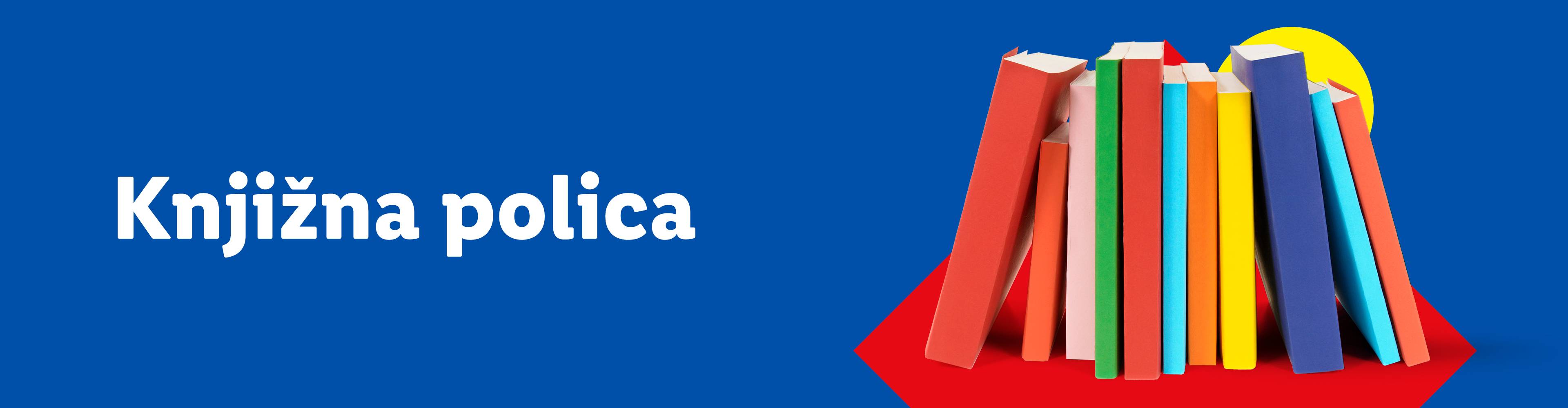 Knjižna polica z barvitimi knjigami.