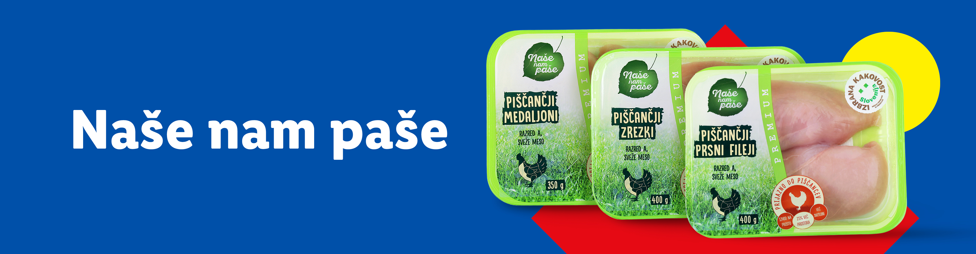 Naše nam paše: piščančji medaljoni, zrezki in prsni fileji v pakiranju.