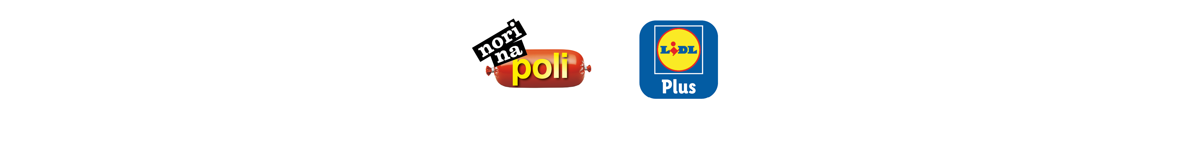Rdeča salama z napisom »nori na poli« in logotip Lidl Plus.
