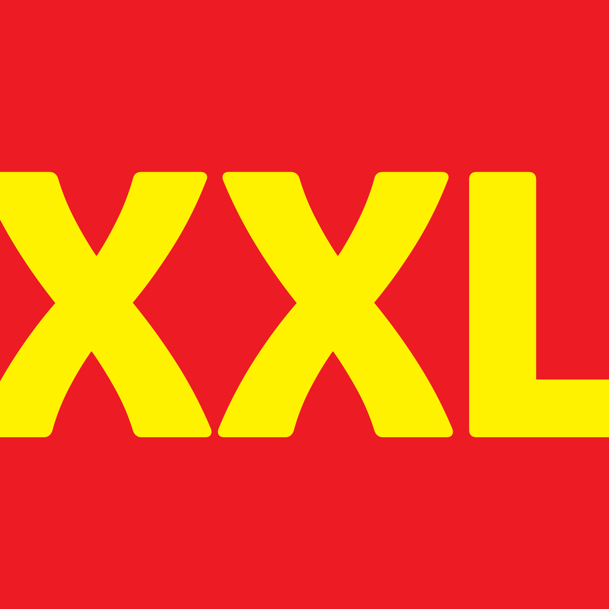 Rumeno besedilo »XXL« na rdečem ozadju.