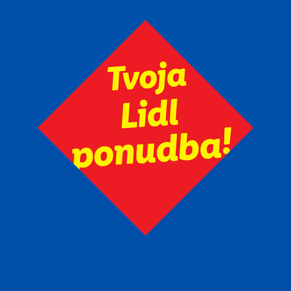 Rdeč romb z rumenim besedilom 'Tvoja ponudba!' na modrem ozadju.