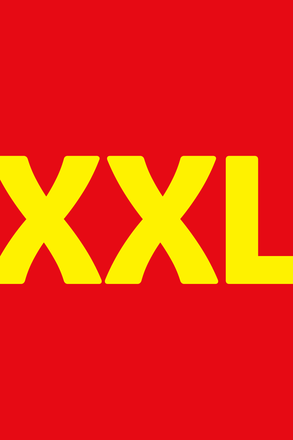 Rdeče ozadje z velikimi rumenimi črkami XXL.