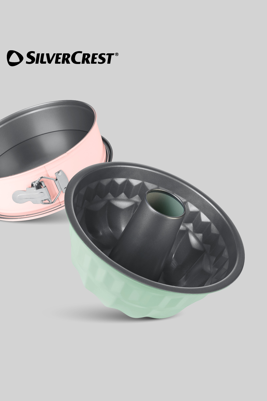 Rožnat pekač za torte in mint zelen pekač za kuglof