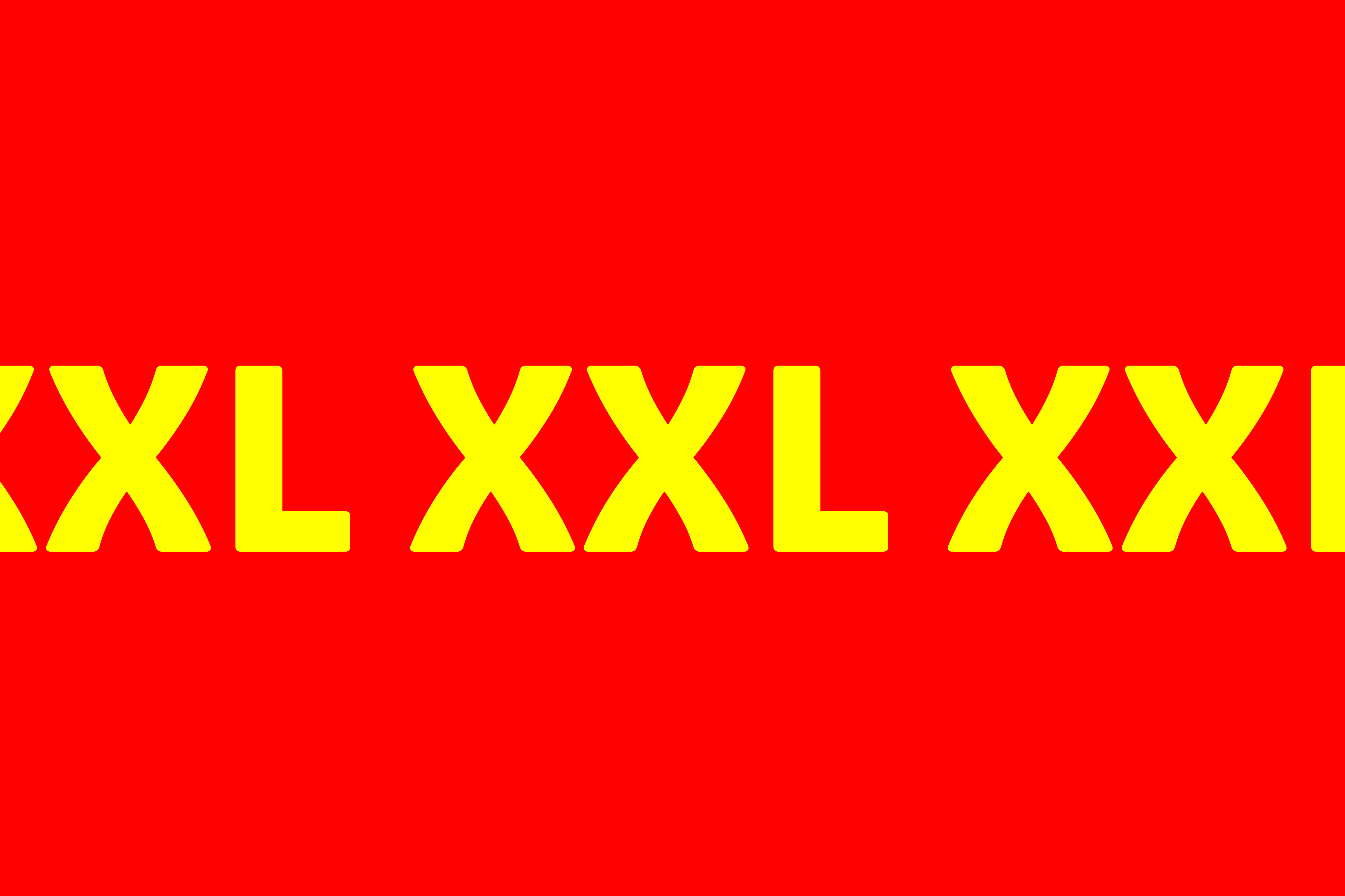 Rdeče ozadje z rumenim besedilom XXL, ki se ponavlja.