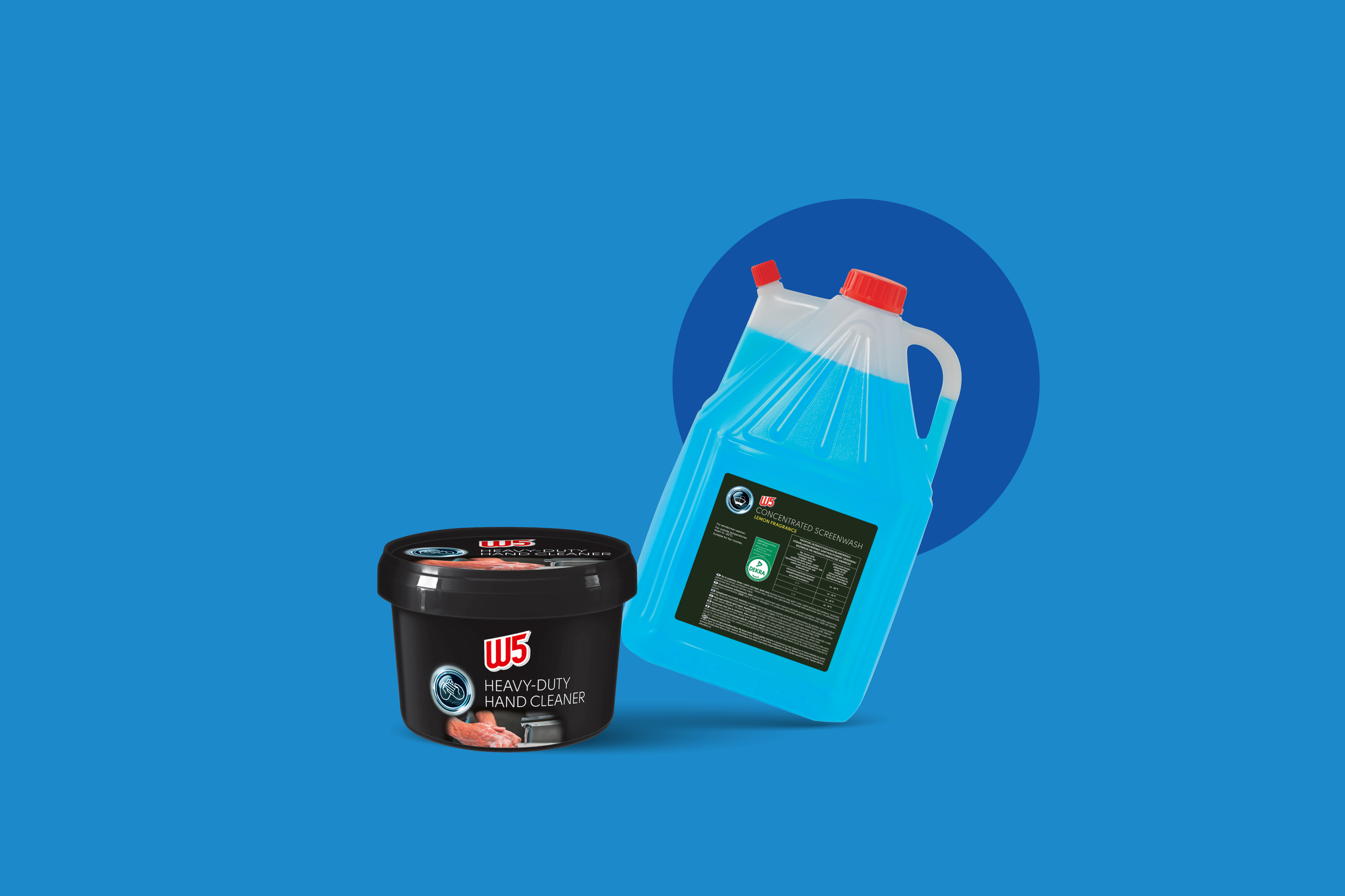 Čistilo za roke za težko umazanijo in koncentrirana tekočina za pranje vetrobranskega stekla z vonjem po limoni.