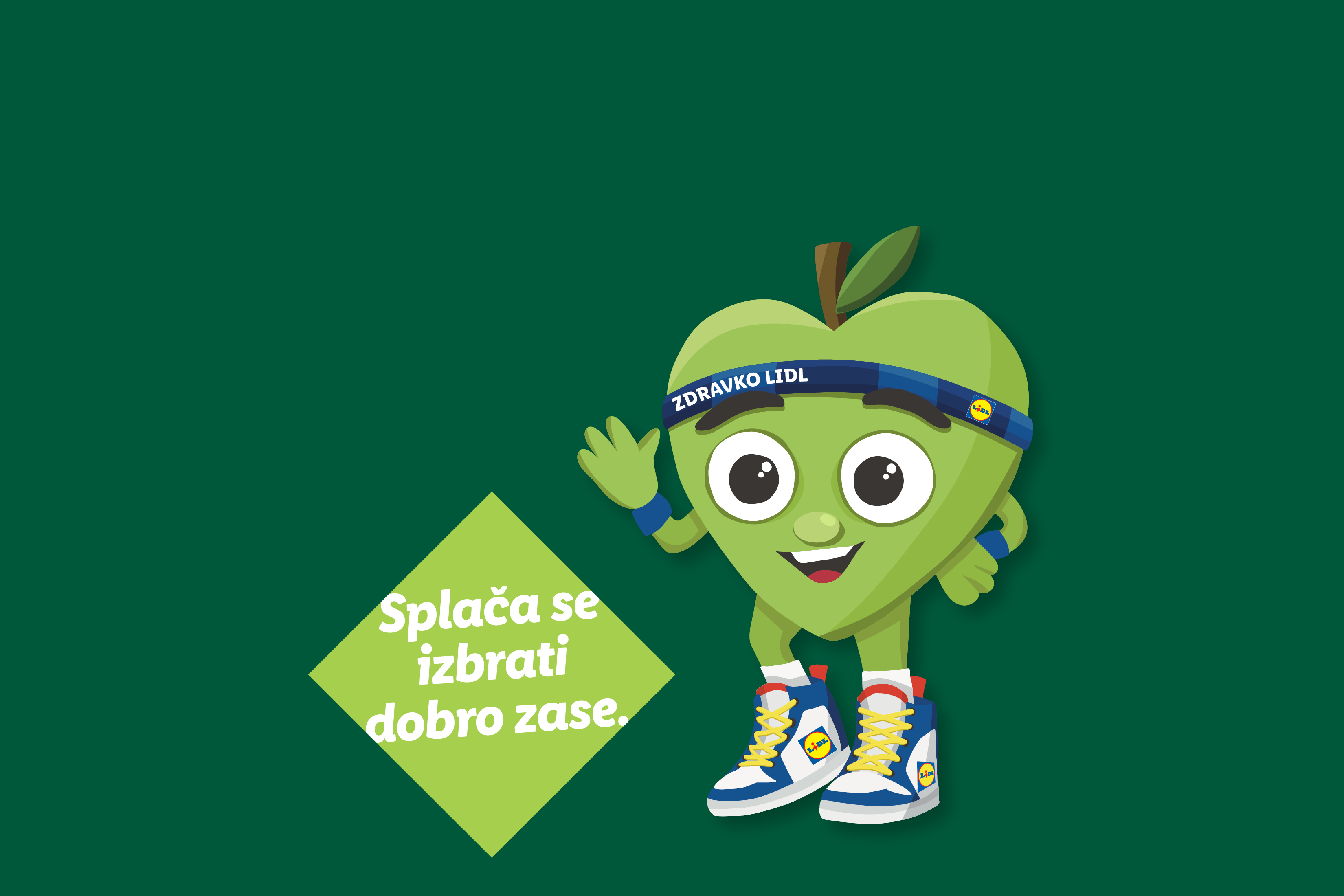 Zeleno jabolko v športni opremi z napisom: »Splača se izbrati dobro zase.«