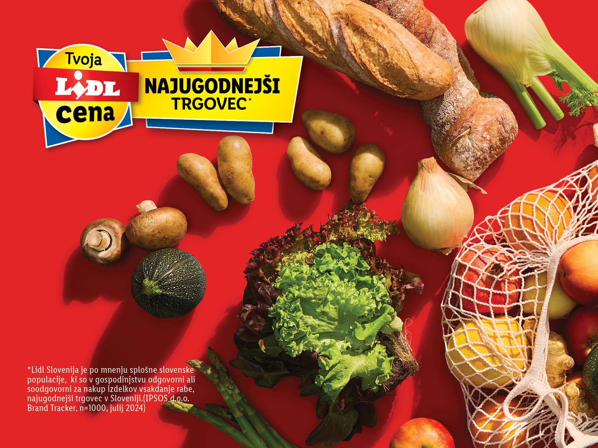 Lidl oglašuje najugodnejše cene s sliko svežega sadja, zelenjave in kruha.