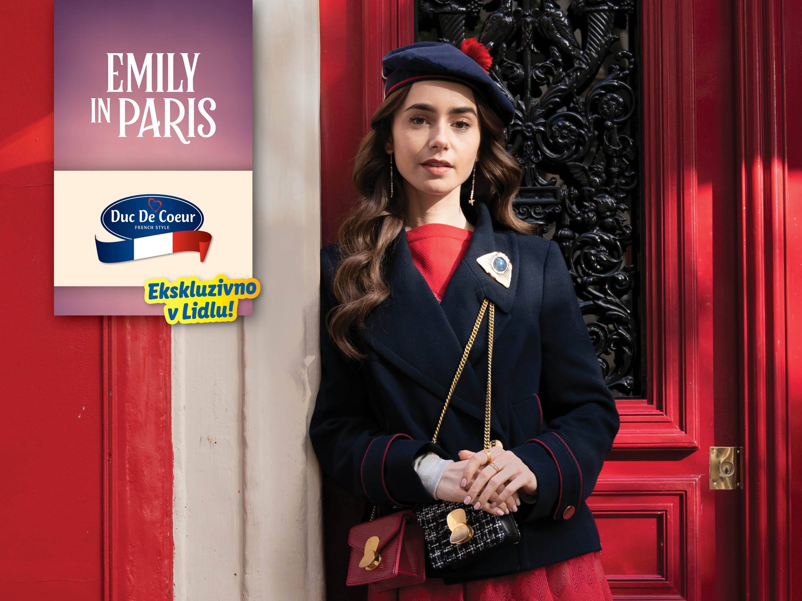 Lily Collins v slogu Emily v Parizu, oglašuje sir Duc De Coeur, ekskluzivno v Lidlu.