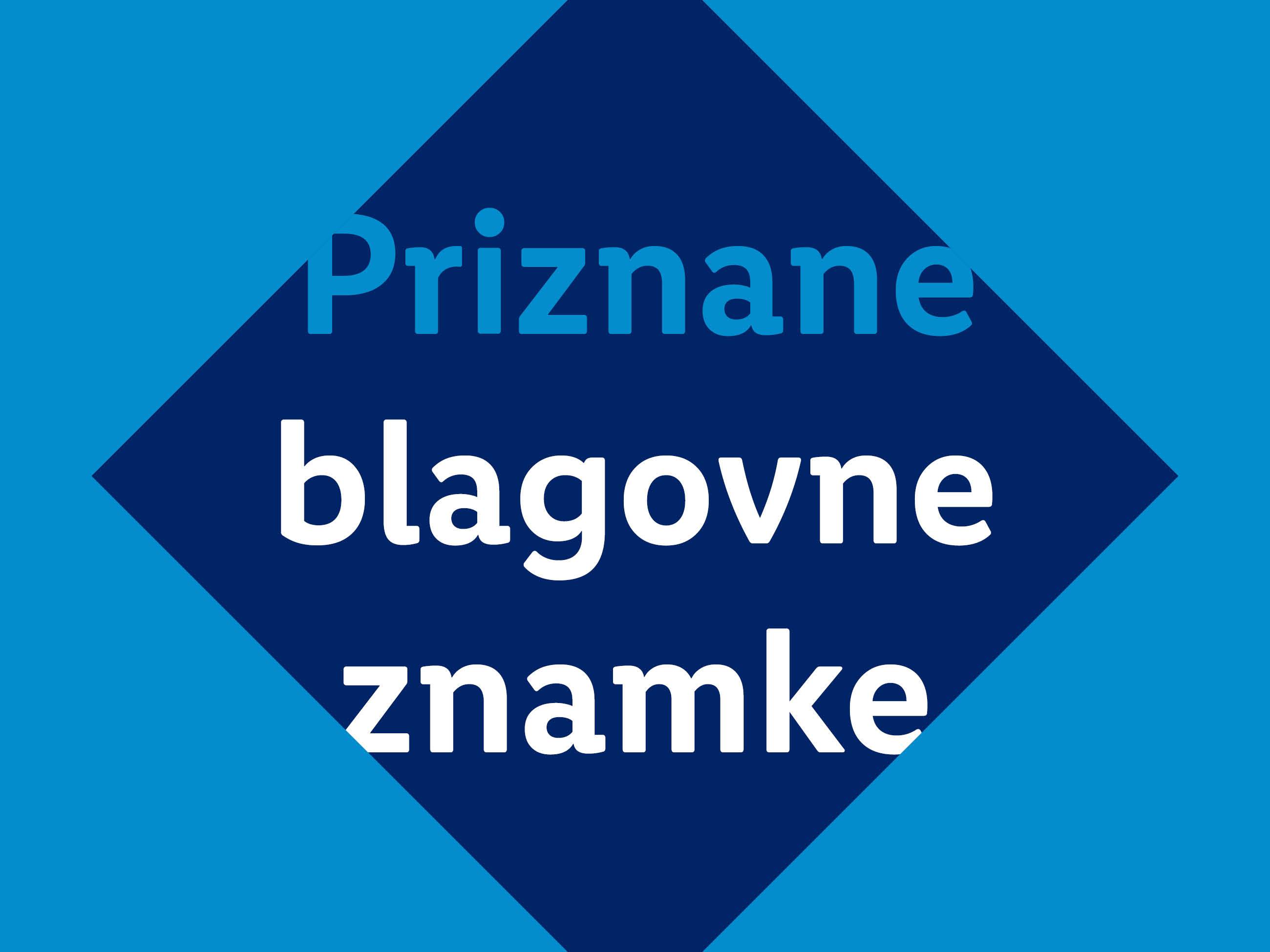 Priznane blagovne znamke na modrem ozadju.