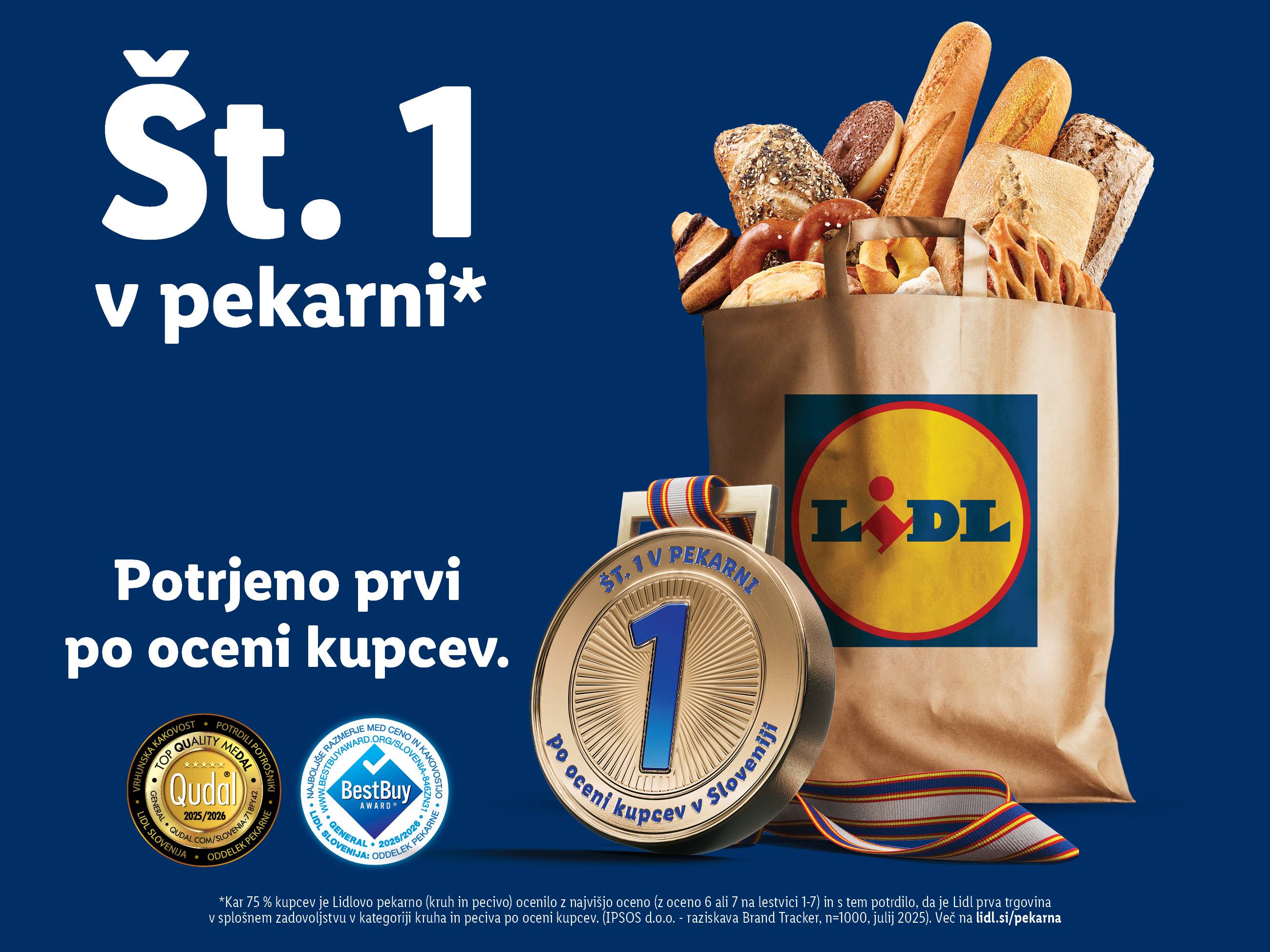 Lidl oglašuje, da je njihova pekarna št. 1 v Sloveniji, s poudarkom na kruhu in pecivu.