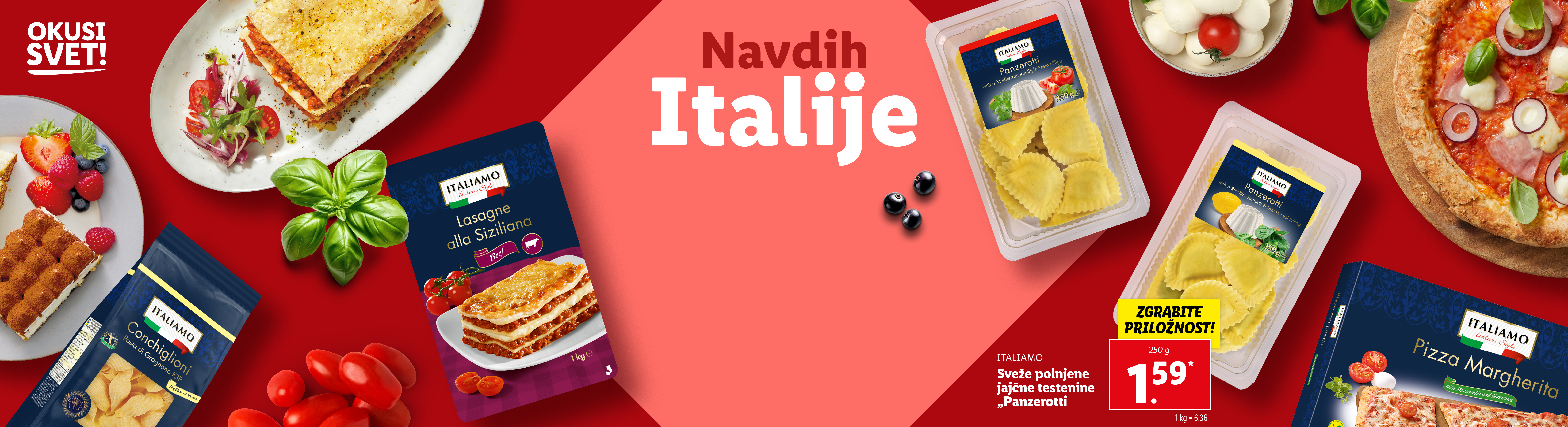 Italiano blagovne znamke testenine, lazanje in pizza, predstavljene na privlačnem ozadju.