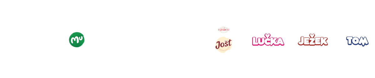 Logotipi različnih mlečnih izdelkov in sladoledov, vključno z jogurti, siri in sladolednimi lučkami.