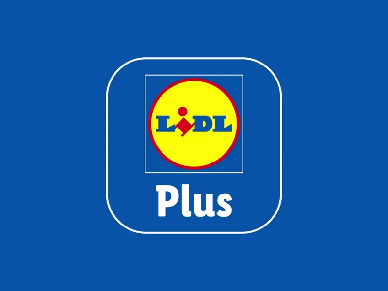 Lidl Plus aplikacija z logotipom Lidl na modrem ozadju.