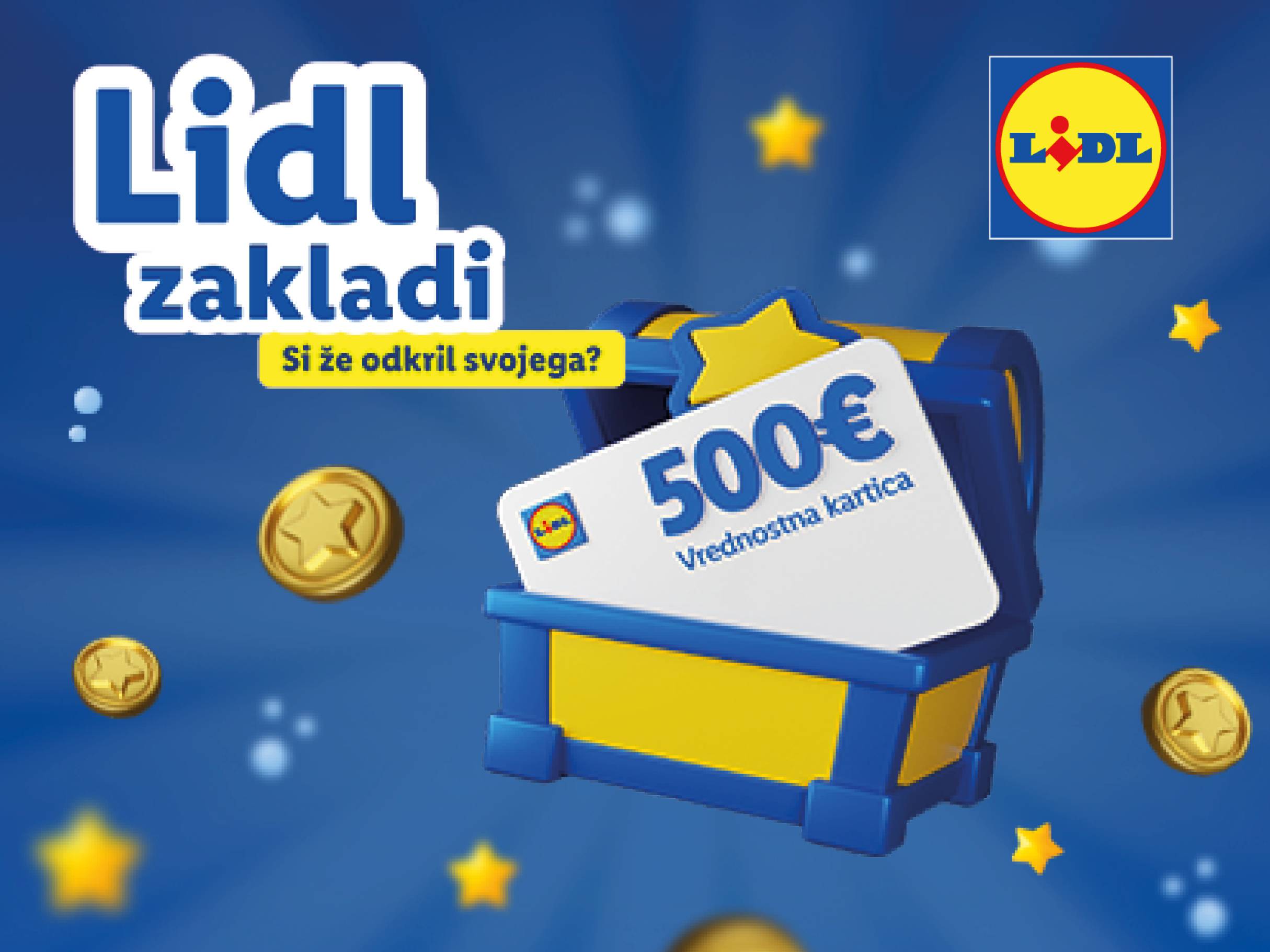 Lidl zakladi: skrinja z zakladom s kartico za 500 € in zlatniki.