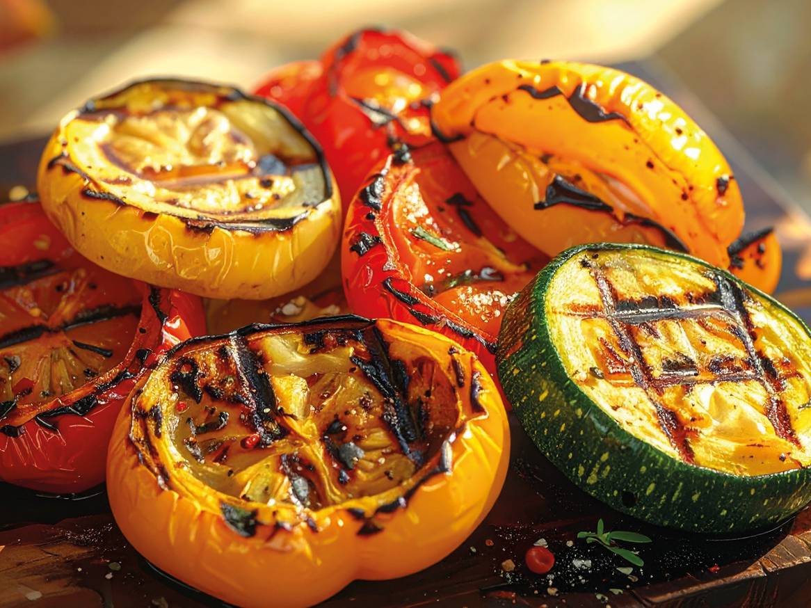 Pečena paprika, paradižnik in bučke na žaru.