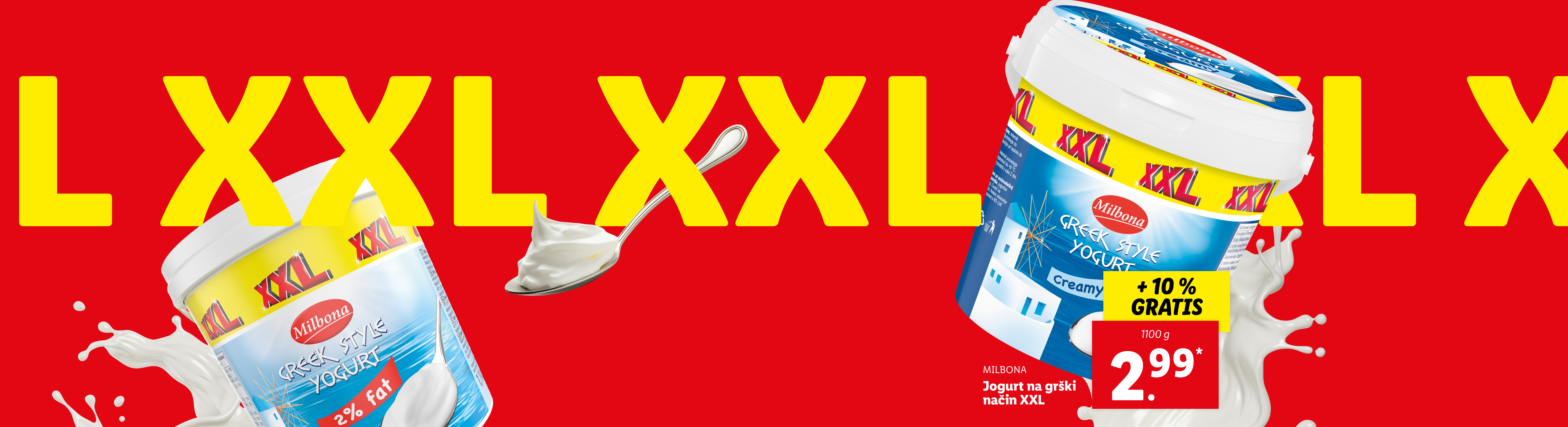 Milbona grški jogurt XXL ponudba: 1100g za 2,99€ + 10% gratis.