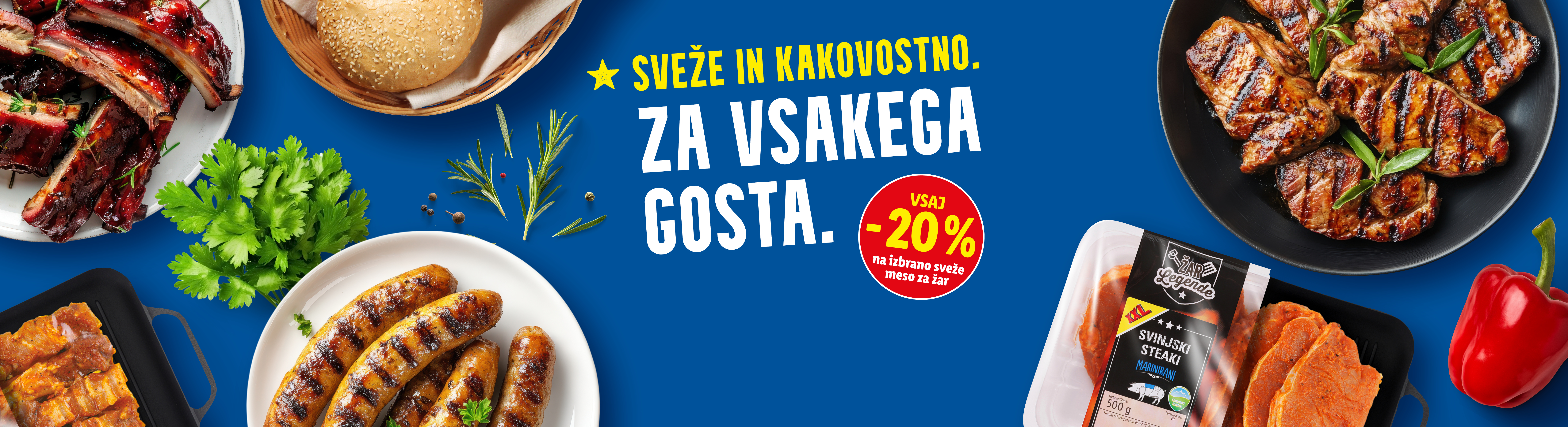 Žar Legende meso za žar: pečenice, svinjski zrezki in klobase s 20% popustom.