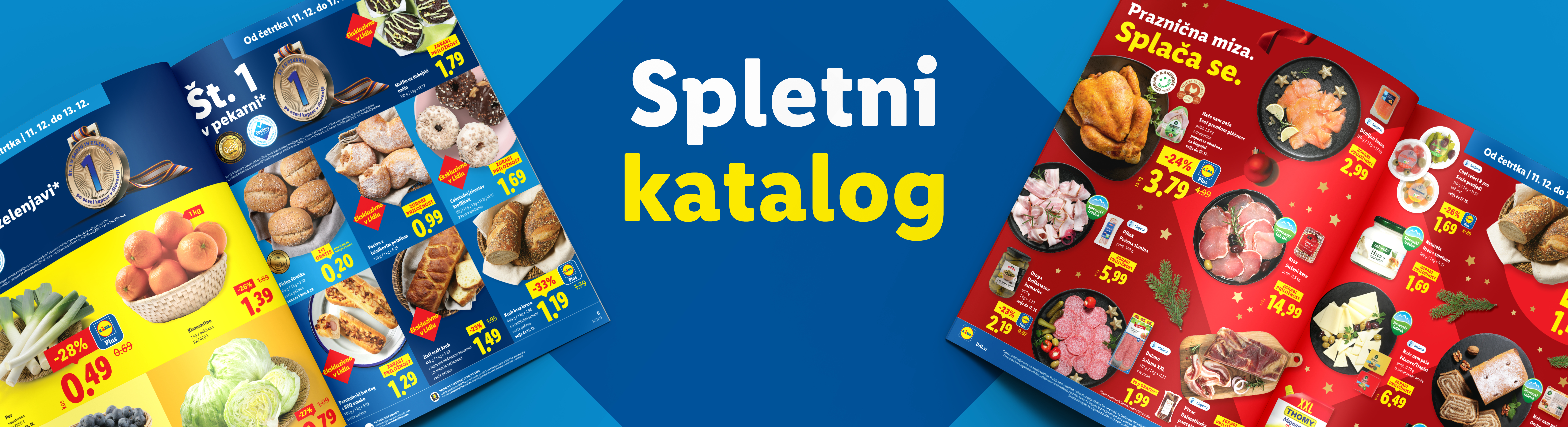 Lidl katalog s praznično ponudbo mesa, pekovskih izdelkov in svežega sadja ter zelenjave.