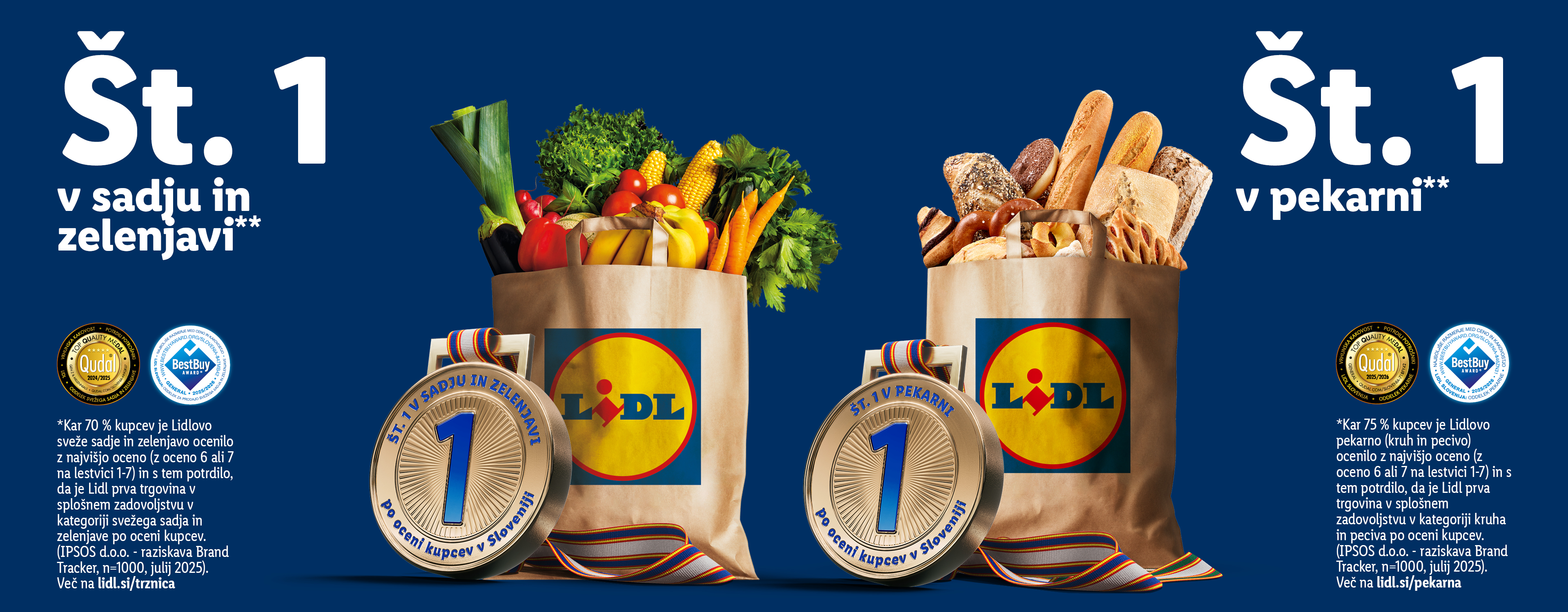 Lidl je številka 1 v sadju, zelenjavi in pekarni, kar potrjujejo nagrade Qudal in BestBuy.