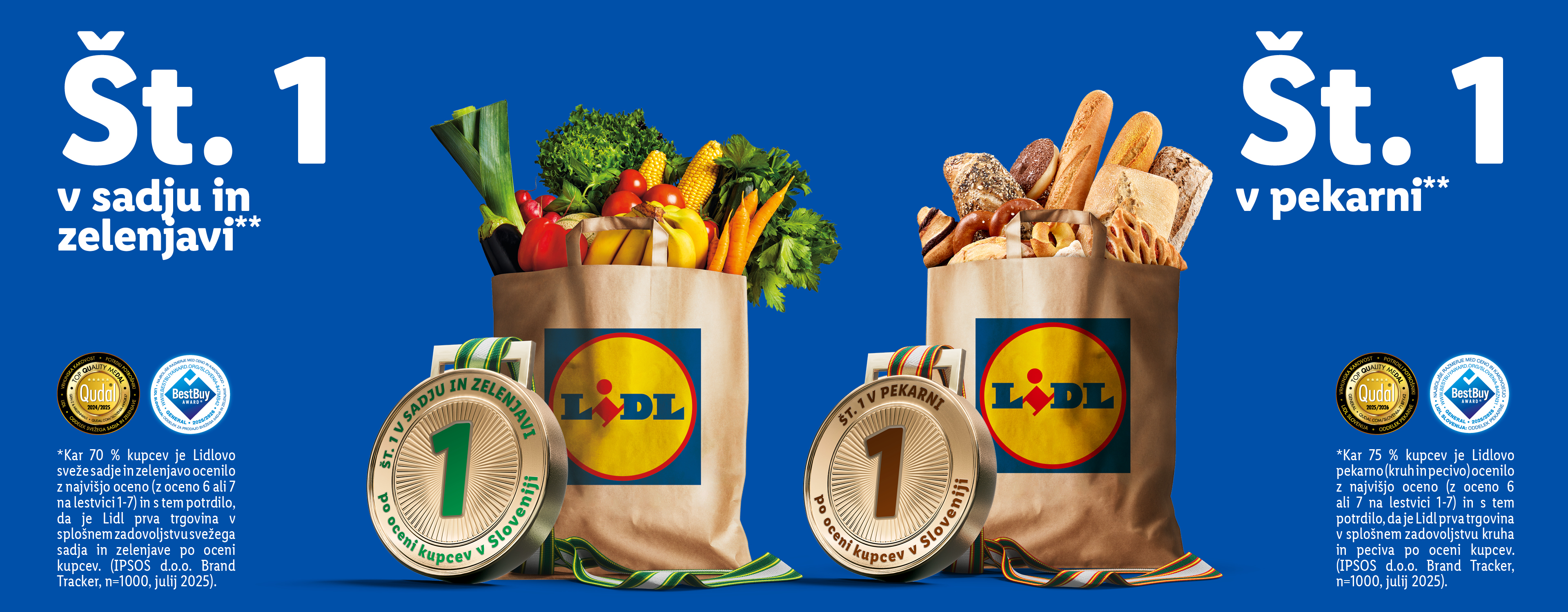 Lidl je št. 1 v sadju in zelenjavi ter pekarni, po oceni kupcev v Sloveniji.