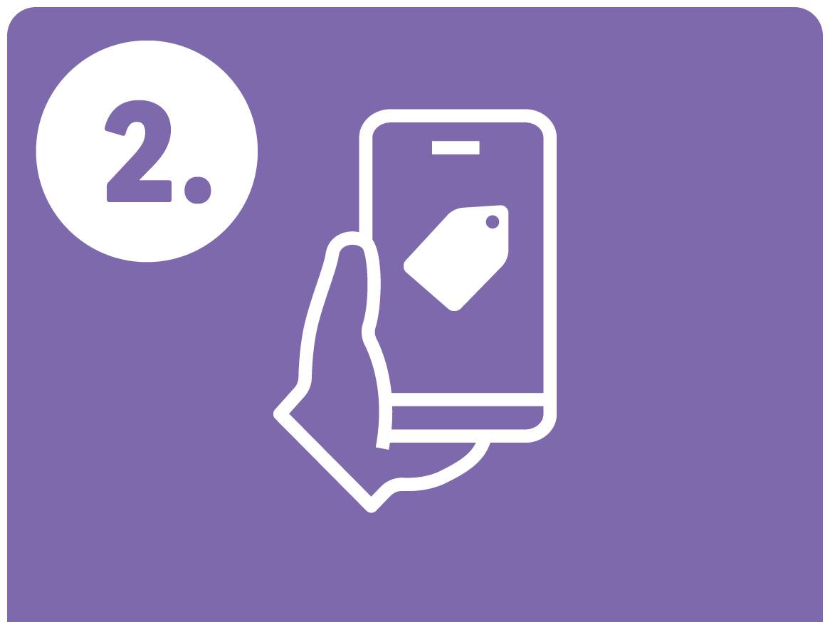 Številka 2 in roka, ki drži pametni telefon z ikono cenovne oznake.