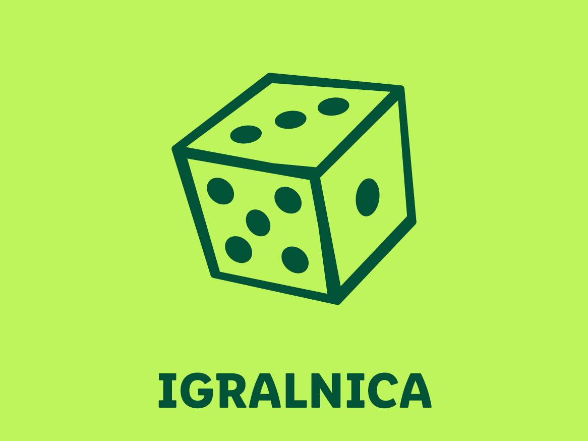 Zelena kocka z pikami in napisom IGRALNICA