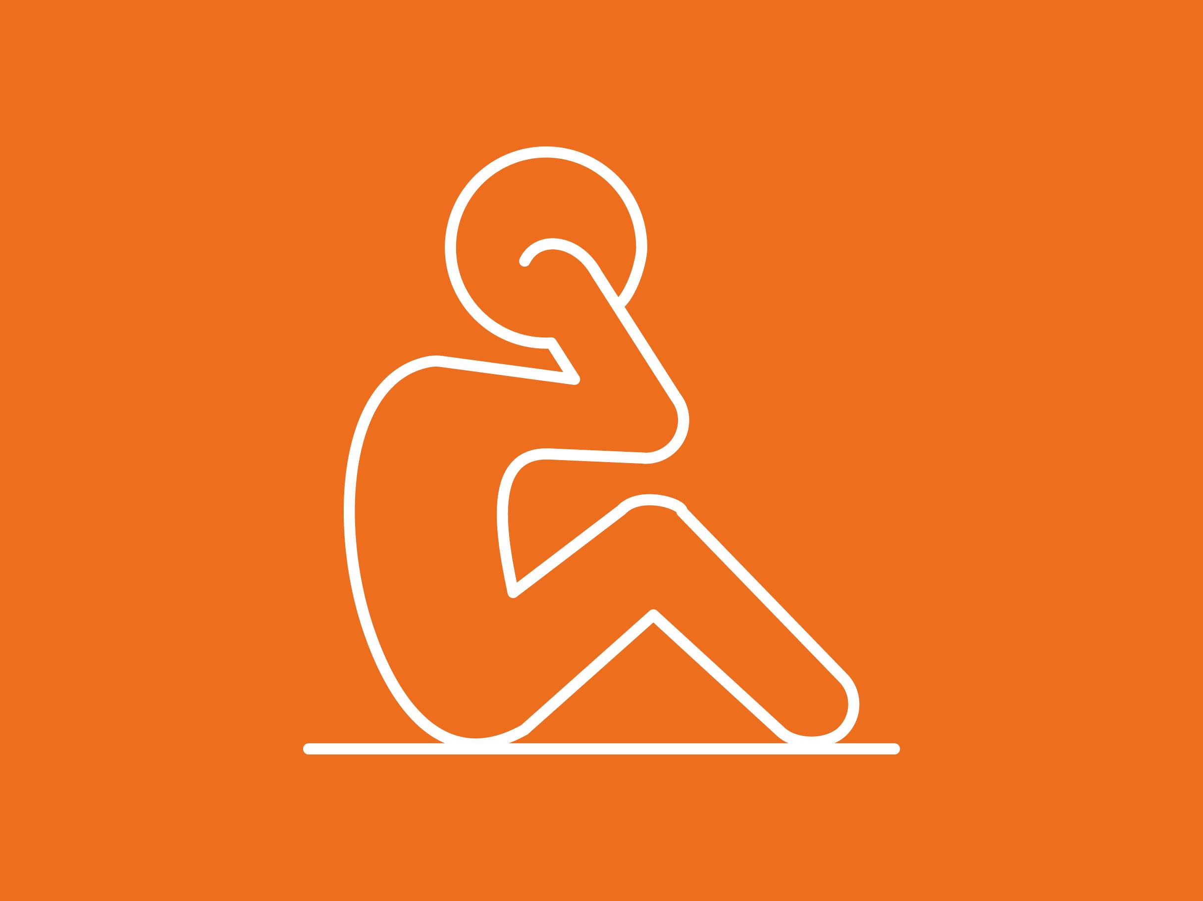 Ikona osebe, ki dela trebušnjake, na oranžnem ozadju.