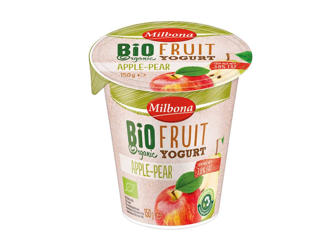 Milbona Bio Fruit jogurt z jabolkom in hruško (150 g).