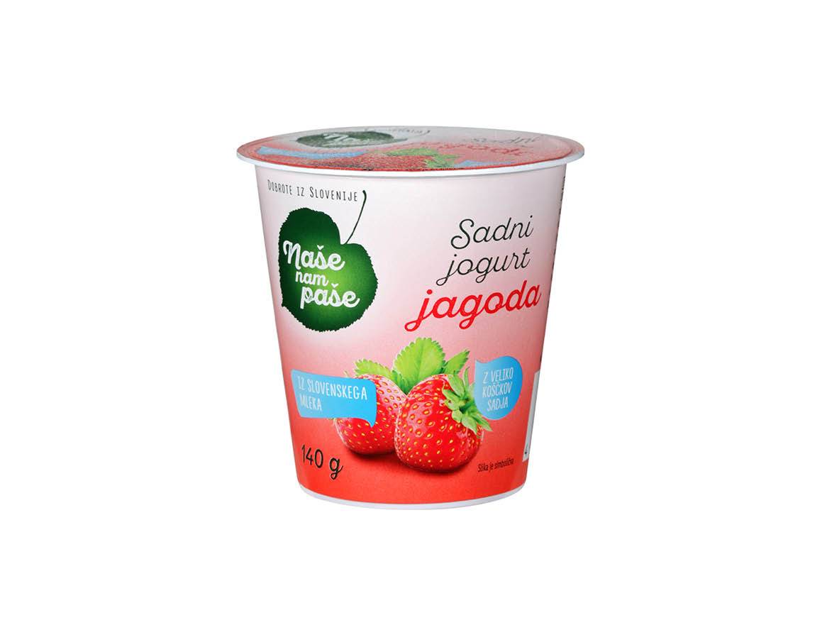 Naše nam paše sadni jogurt z jagodami, 140g.
