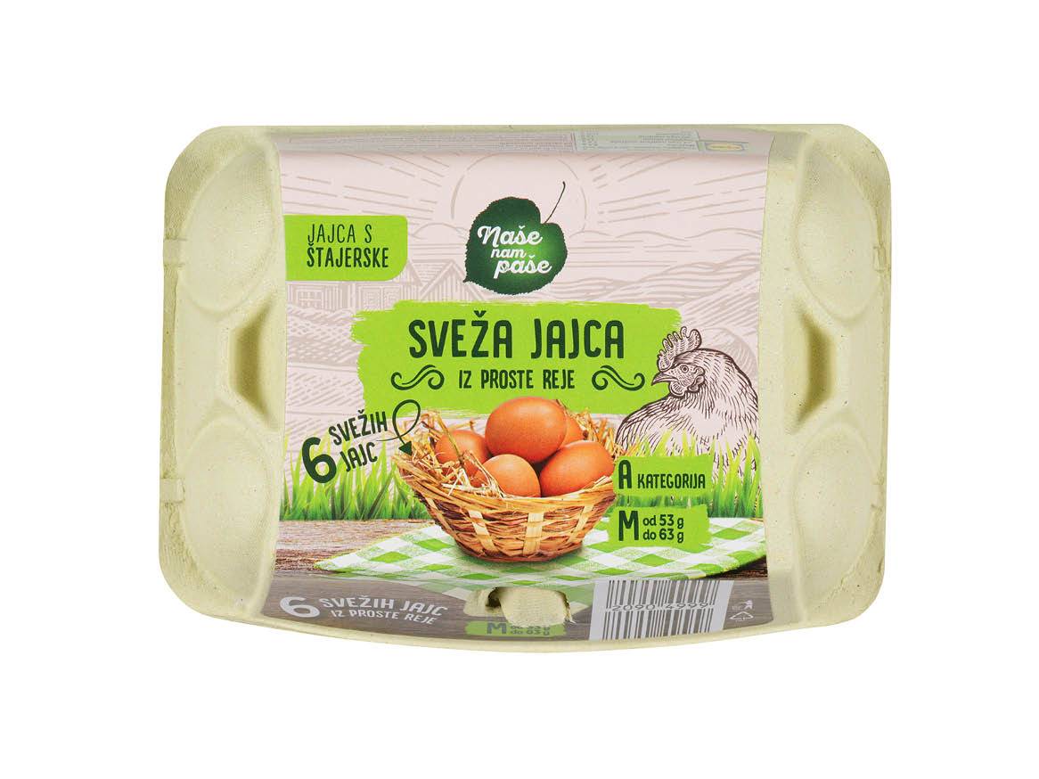 Škatlica s 6 svežimi jajci Naše nam pase iz proste reje.