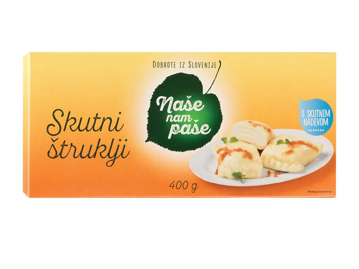 Škatla skutnih štrukljev Naše nam paše, 400g.