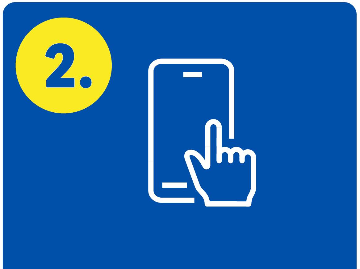 Druga stopnja: ikona mobilnega telefona s kazalcem, ki kaže na zaslon.