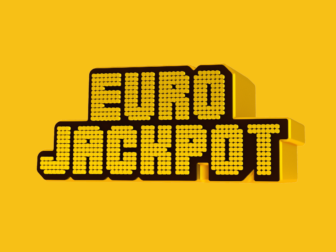Svetleč napis »EURO JACKPOT« na rumenem ozadju.