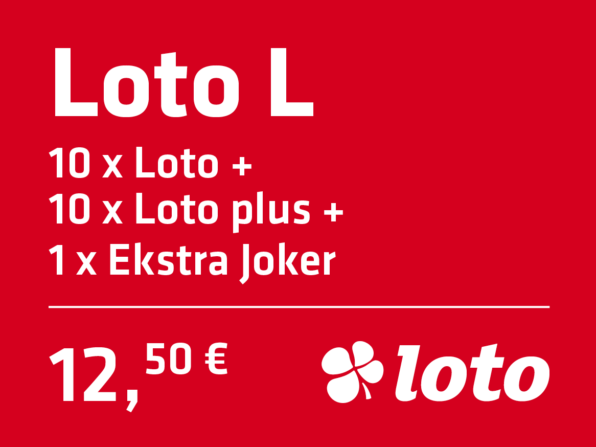 Loto L paket: 10x Loto, 10x Loto plus, 1x Ekstra Joker za 12,50 €.