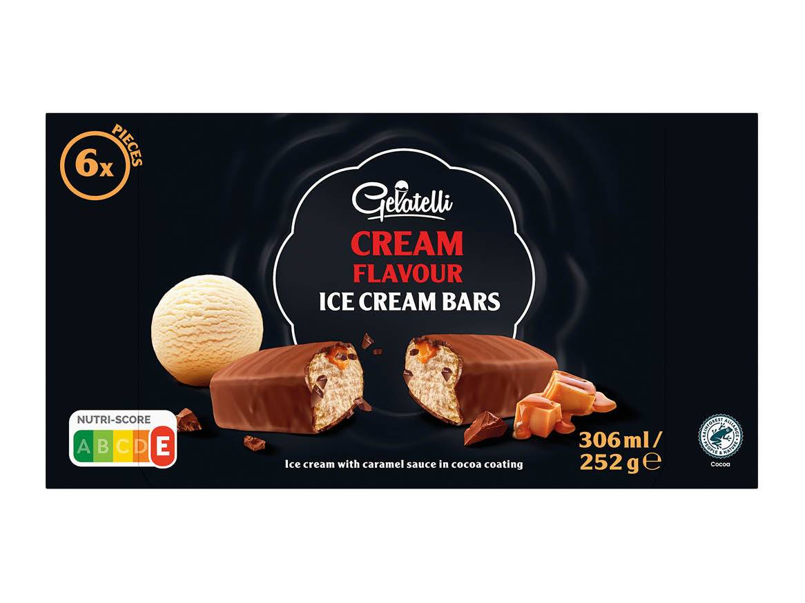 6 Gelatelli sladolednih palčk, okus smetane, karamela in čokolade.